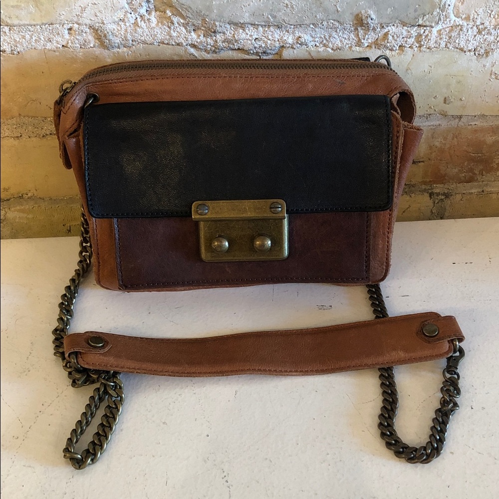 Beracamy Paris Black Brown Crossbody Leather Bag with Chain Strap